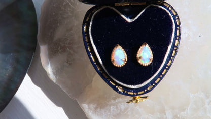 Tear White Opal Stud Earrings