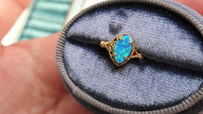Blue Opal Eye Adjustable Ring